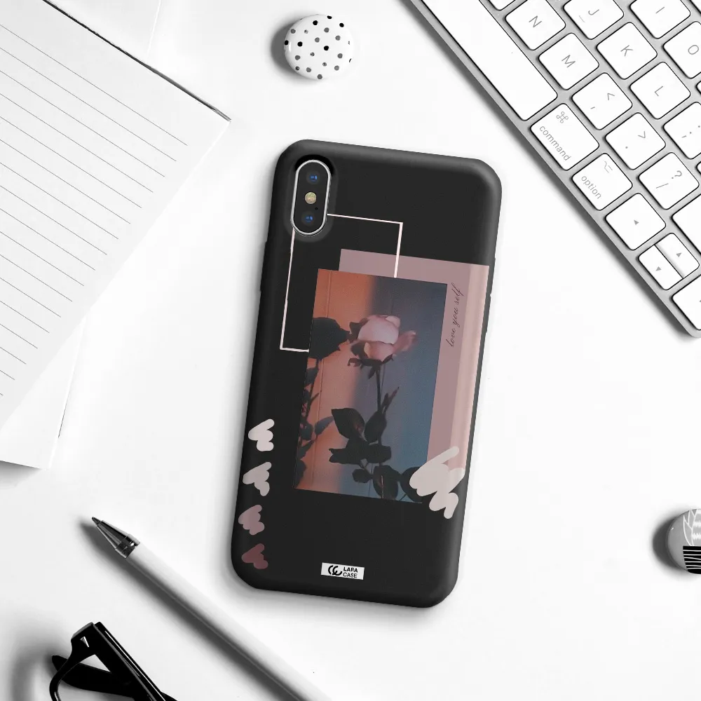 Pink Rose Apple iPhone XS Silicone black Case