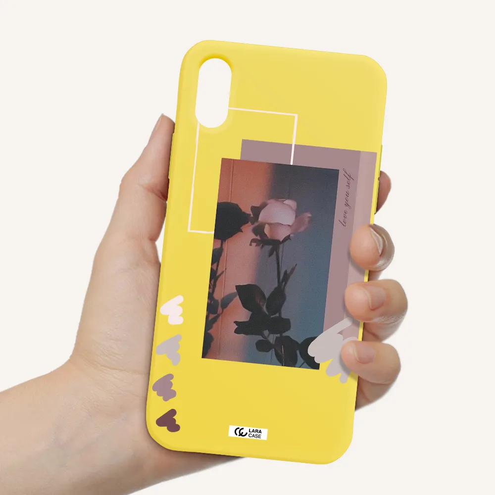 Pink Rose Apple iPhone XS Silicone canary yellow Case