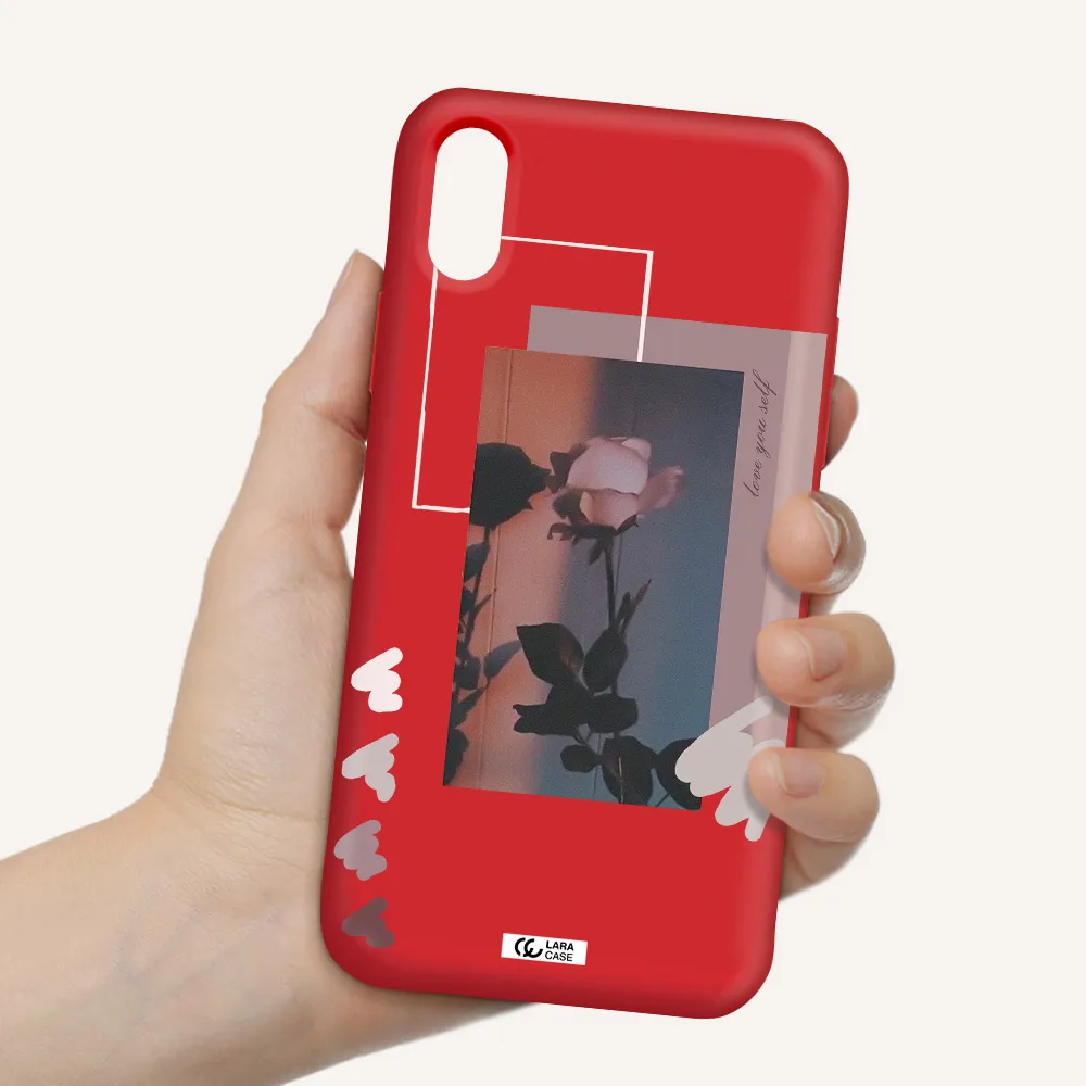 Pink Rose Apple iPhone XS Silicone Imperial Red Case