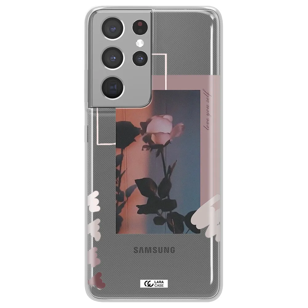 Pink Rose Samsung S21 Ultra Clear TPU Case