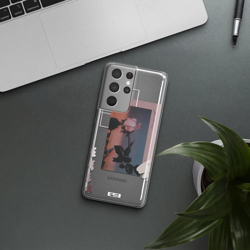 Pink Rose Samsung S21 Ultra Clear TPU Case