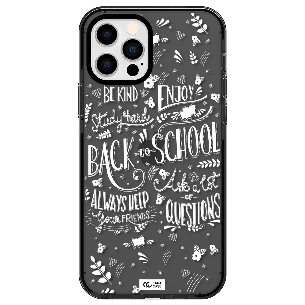 Back To School Apple iPhone 12 pro impact Smoke Black Case