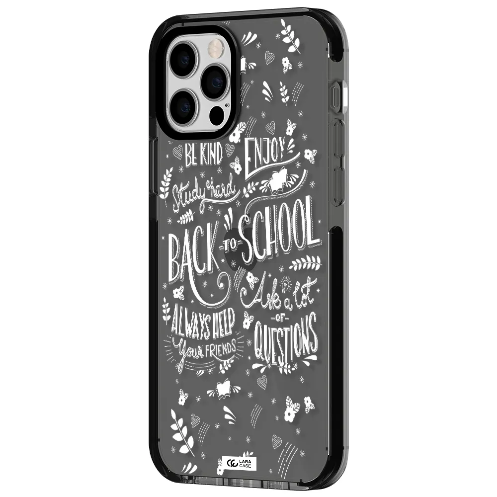 Back To School Apple iPhone 12 pro impact Smoke Black Case