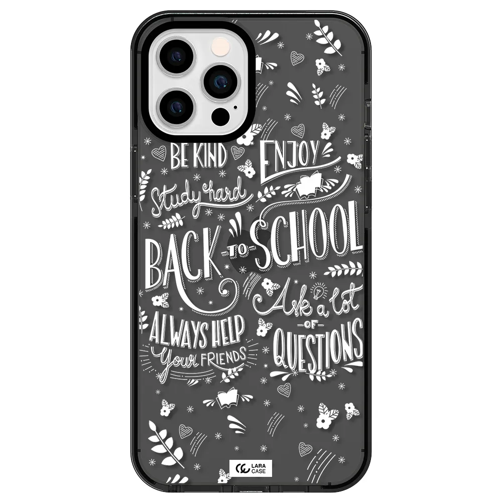 Back To School Apple iPhone 12 pro max impact Smoke Black Case