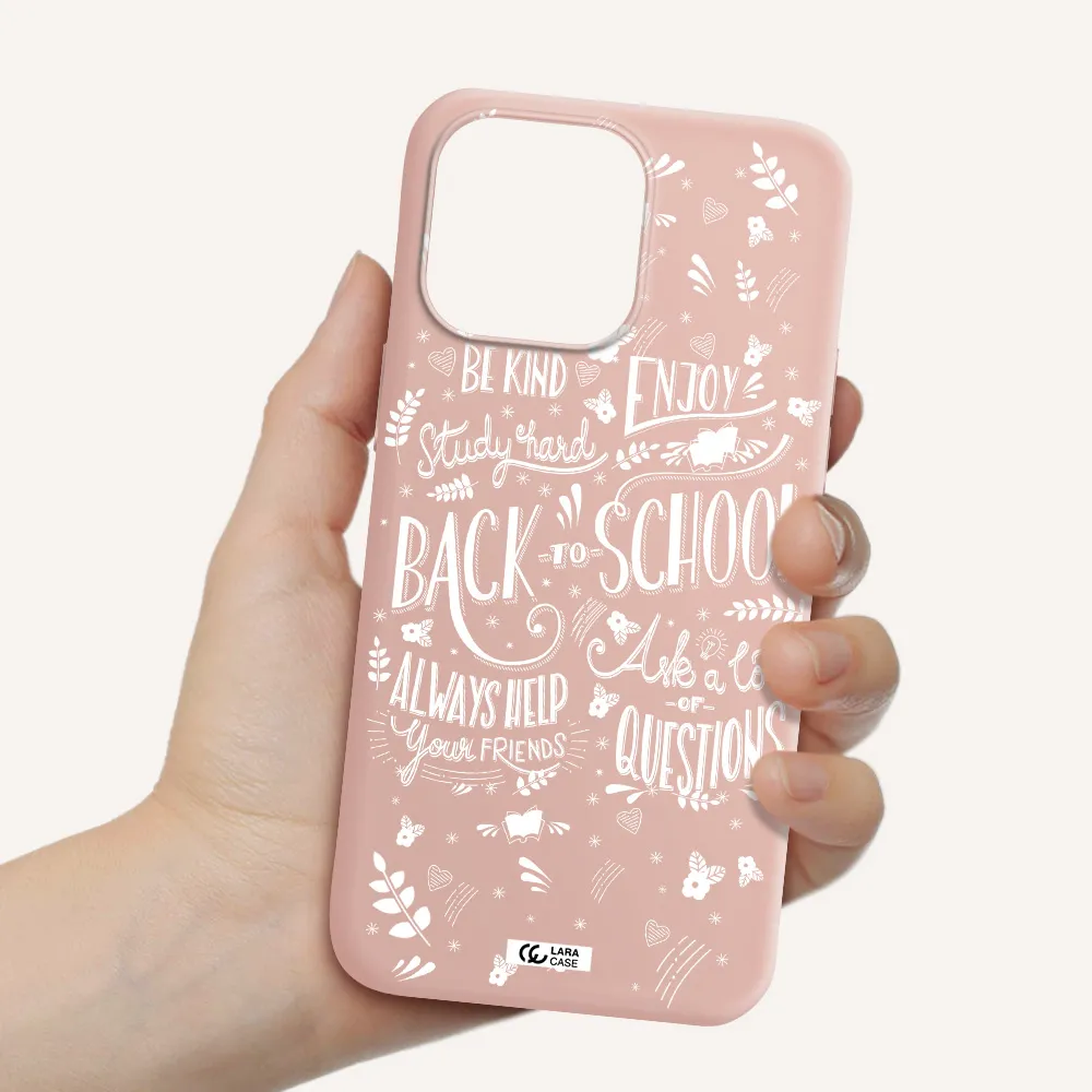 Back To School Apple iPhone 14 pro Silicone pastel pink Case