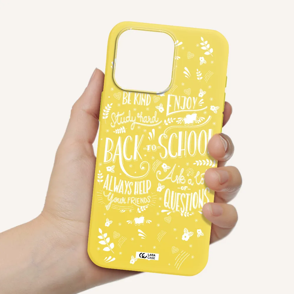 Back To School Apple Iphone 15 Pro max Silicone canary yellow Case