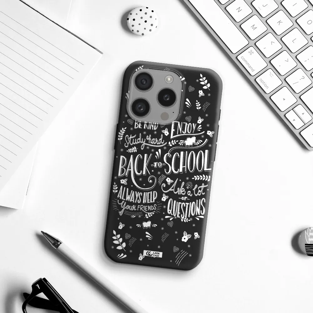 Back To School Apple Iphone 15 Pro Silicone Black Case