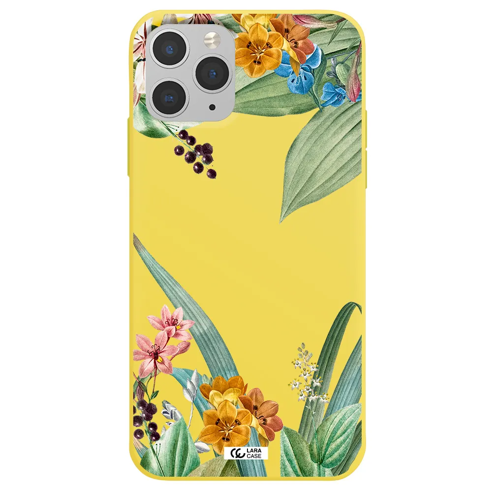 Summer Flower Vector Apple iPhone 11 pro max Silicone canary yellow Case