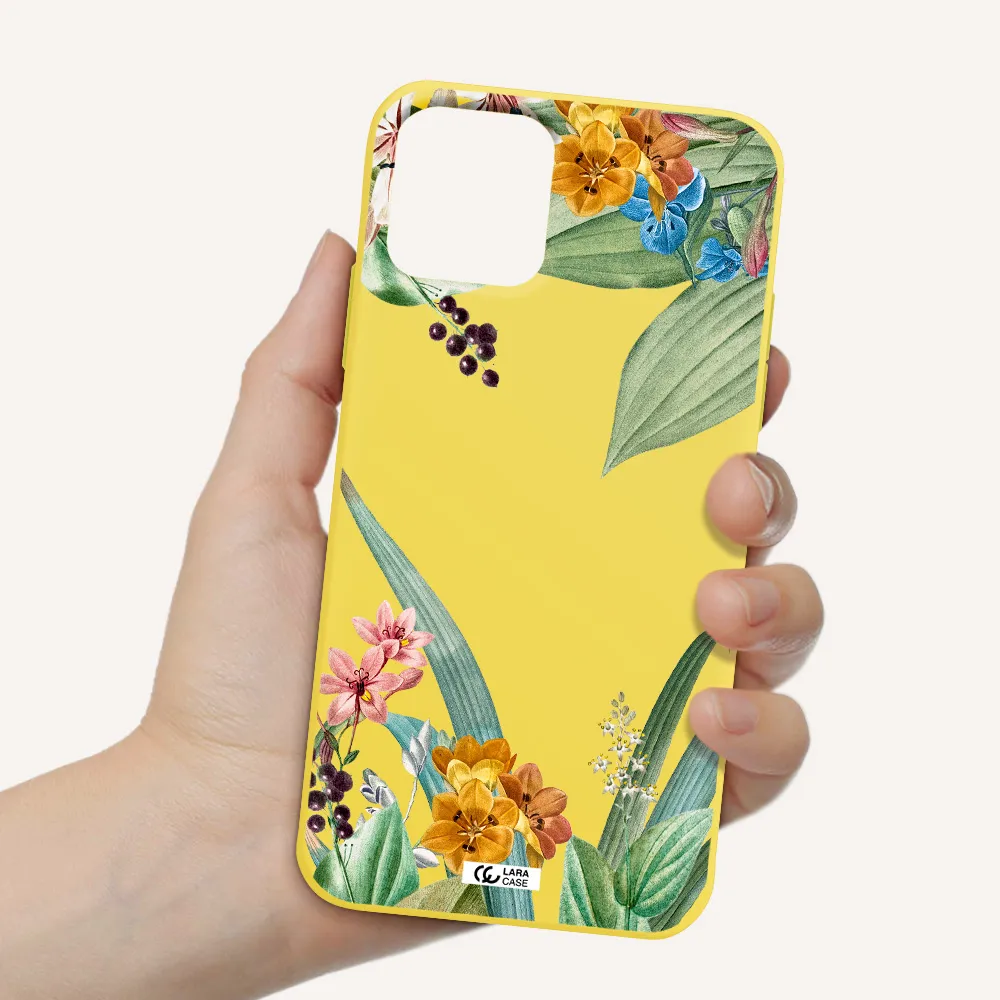 Summer Flower Vector Apple iPhone 11 pro max Silicone canary yellow Case