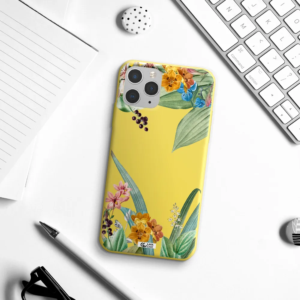 Summer Flower Vector Apple iPhone 11 pro max Silicone canary yellow Case