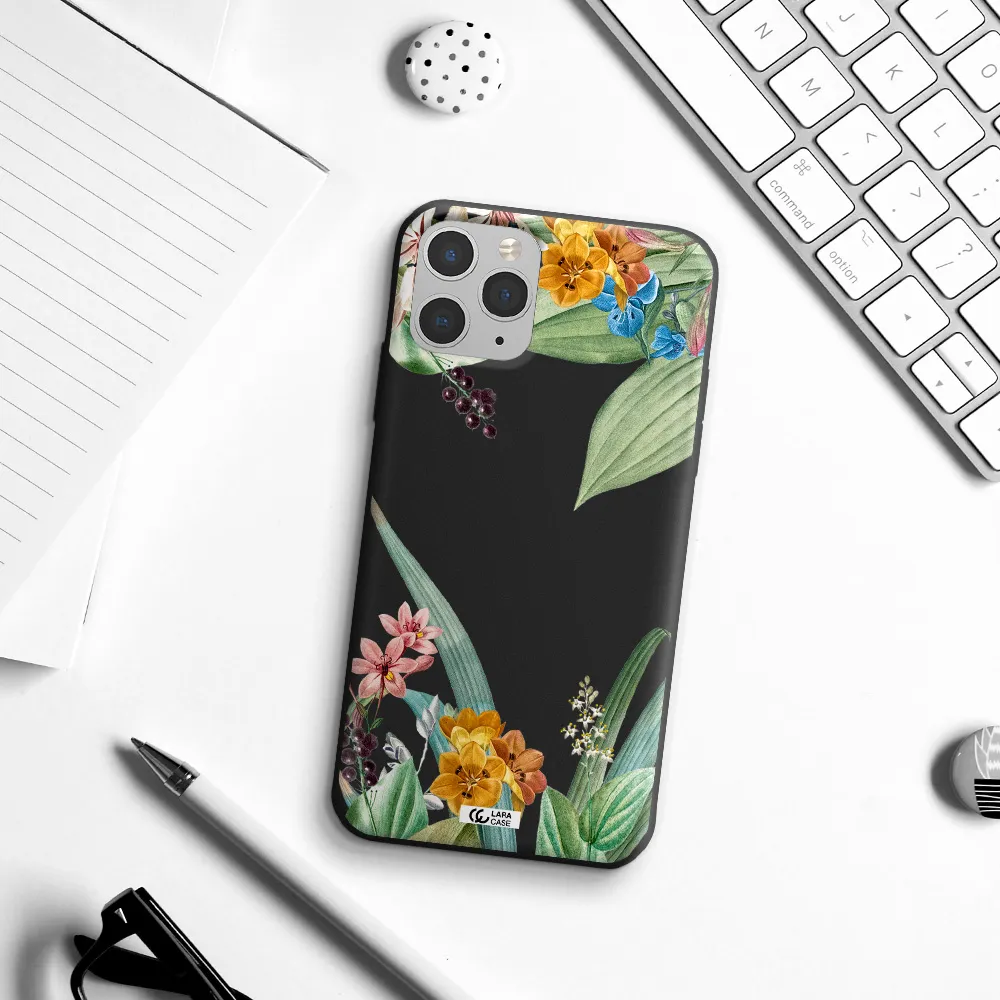 Summer Flower Vector Apple iPhone 11 pro Silicone black Case