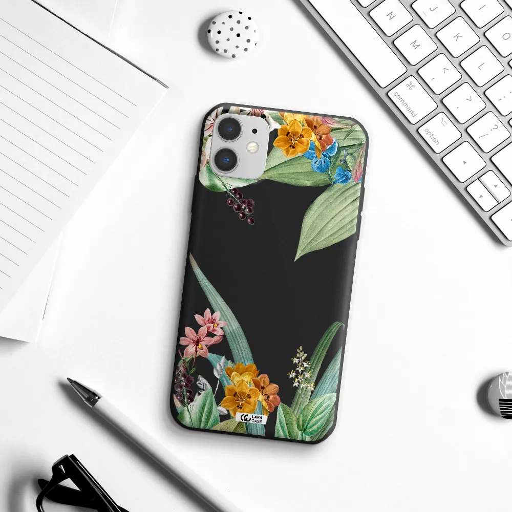 Summer Flower Vector Apple iPhone 11 Silicone black Case