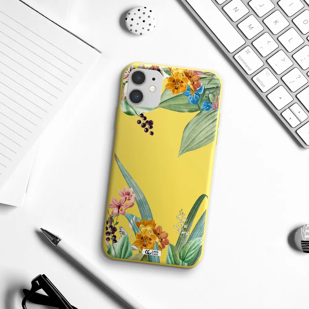 Summer Flower Vector Apple iPhone 11 Silicone canary yellow Case