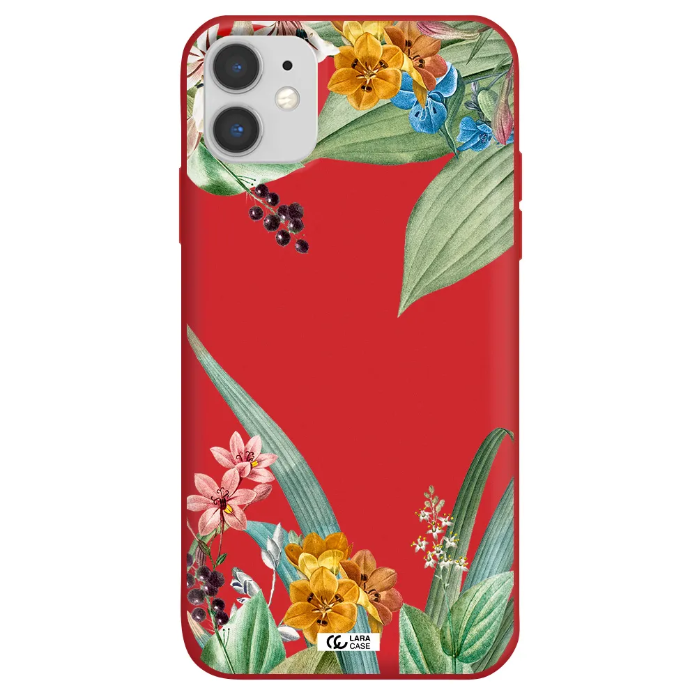 Summer Flower Vector Apple iPhone 11 Silicone Imperial Red Case