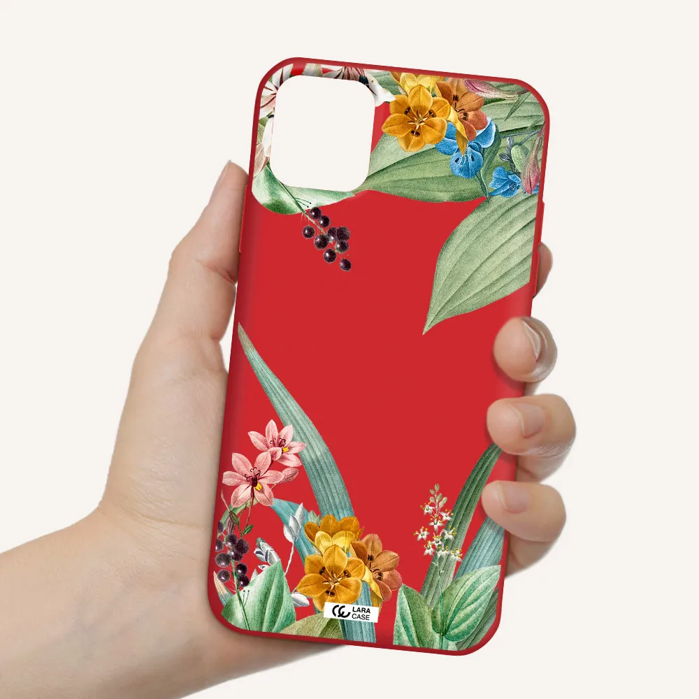 Summer Flower Vector Apple iPhone 11 Silicone Imperial Red Case