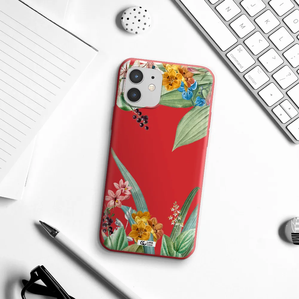 Summer Flower Vector Apple iPhone 12 mini Silicone Imperial Red Case