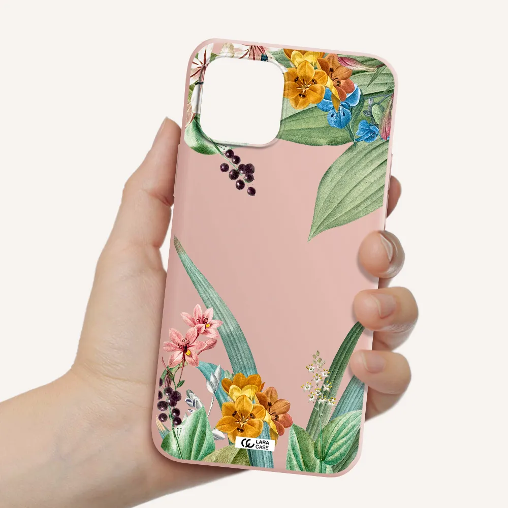 Summer Flower Vector Apple iPhone 12 mini Silicone pastel pink Case