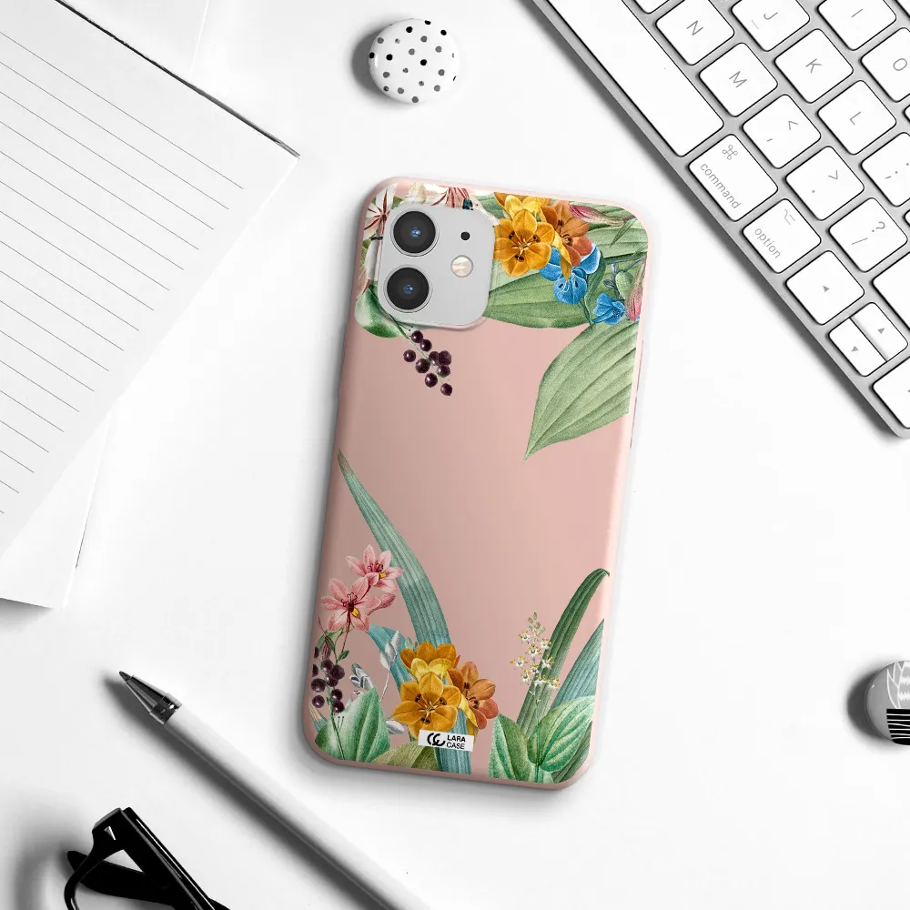 Summer Flower Vector Apple iPhone 12 mini Silicone pastel pink Case
