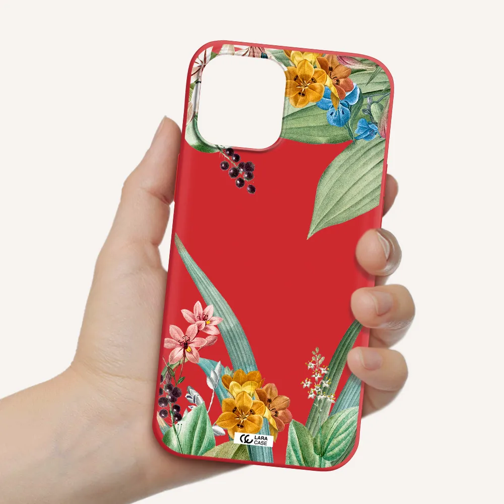 Summer Flower Vector Apple iPhone 12 pro max Silicone Imperial Red Case
