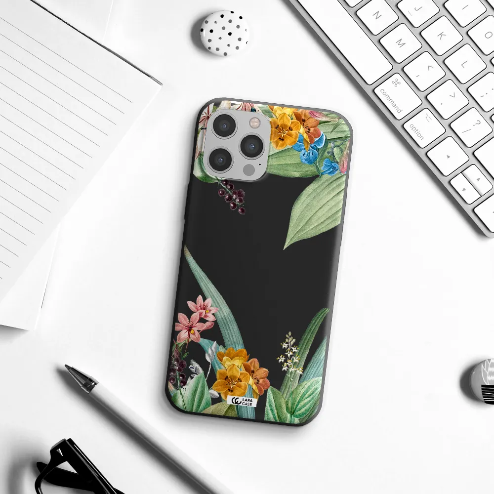 Summer Flower Vector Apple iPhone 12 pro Silicone black Case
