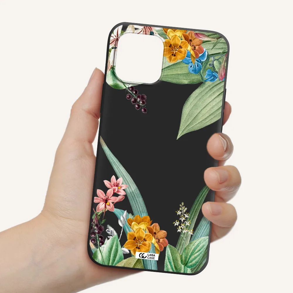 Summer Flower Vector Apple iPhone 12 Silicone black Case
