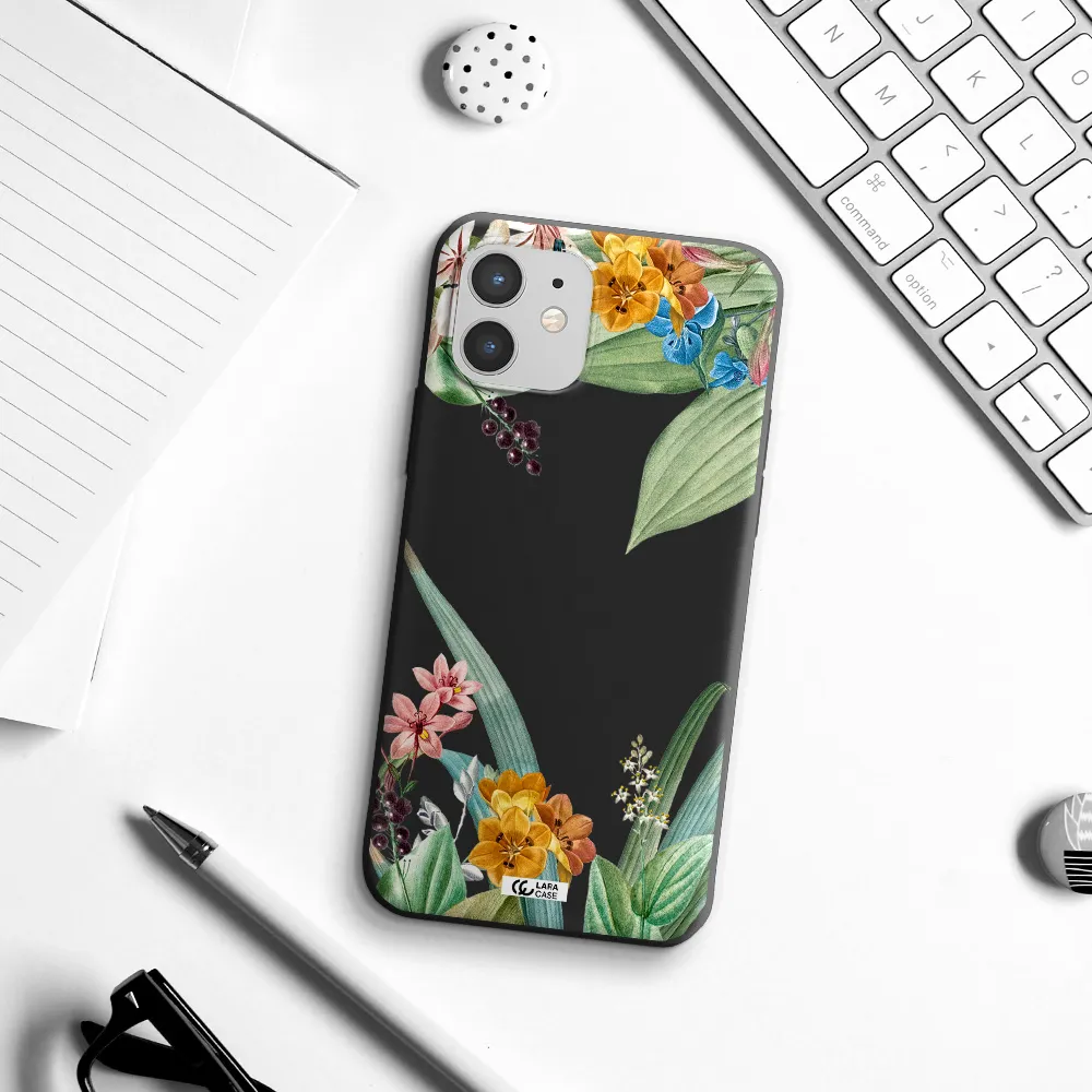 Summer Flower Vector Apple iPhone 12 Silicone black Case