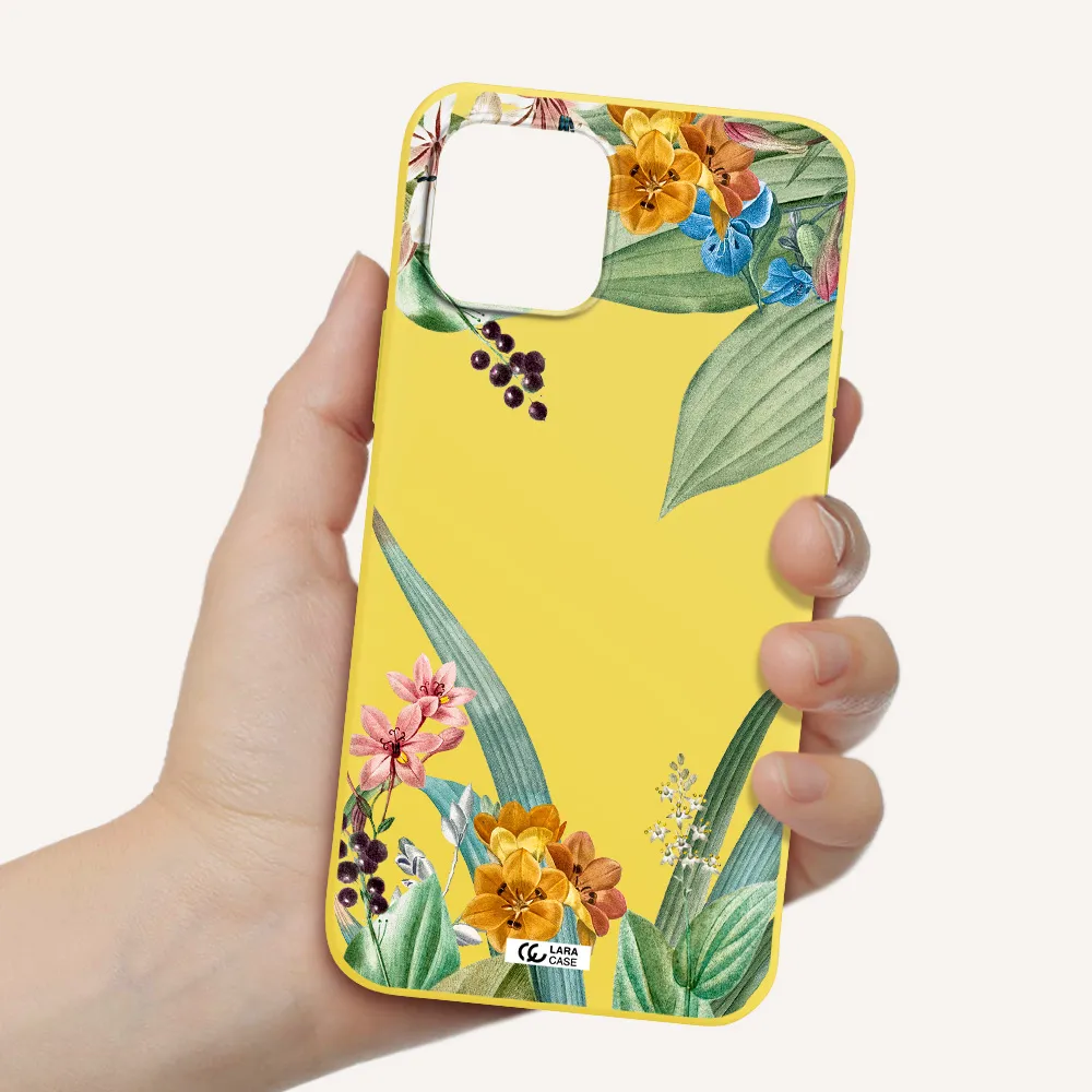 Summer Flower Vector Apple iPhone 12 Silicone canary yellow Case