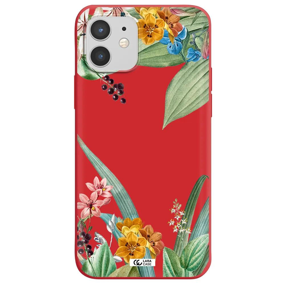 Summer Flower Vector Apple iPhone 12 Silicone Imperial Red Case