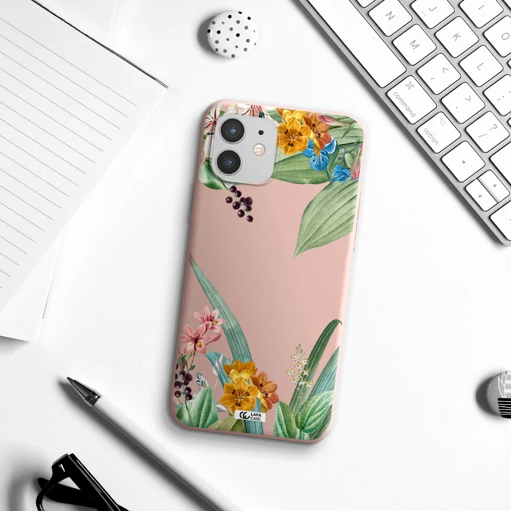 Summer Flower Vector Apple iPhone 12 Silicone pastel pink Case