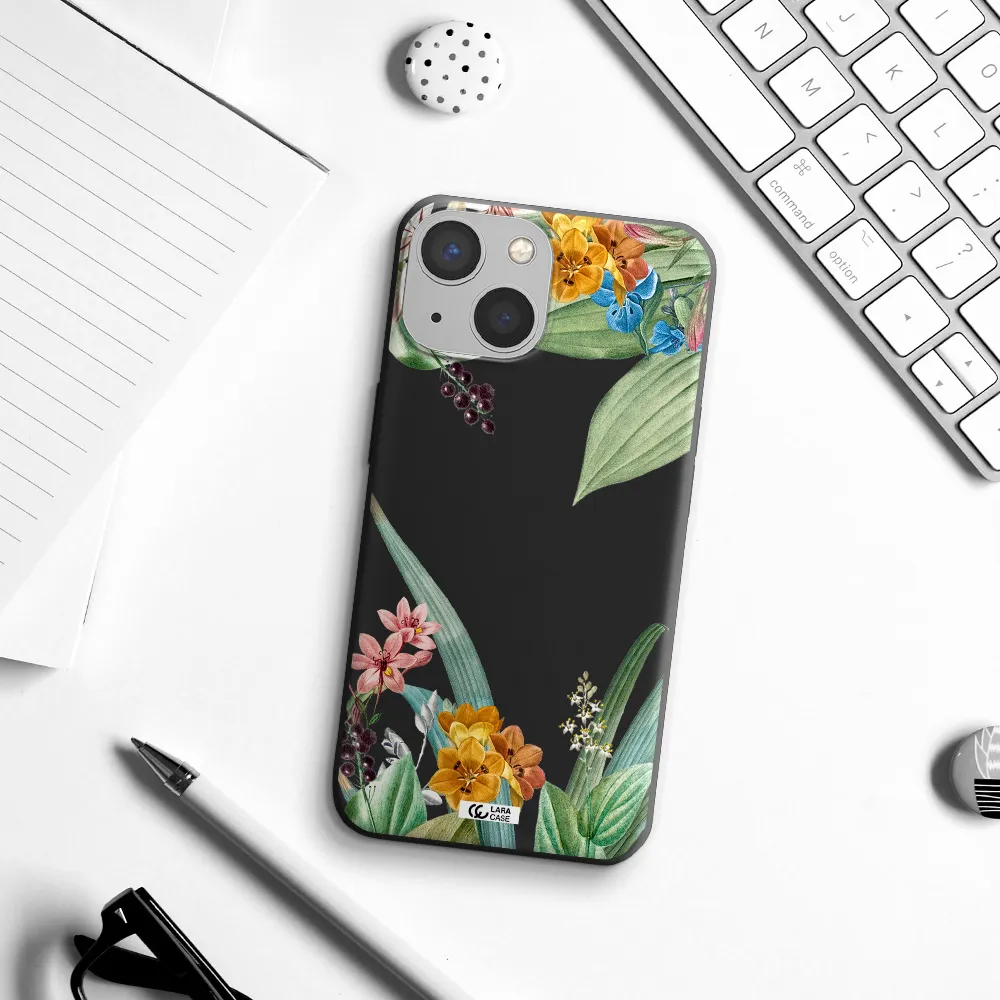 Summer Flower Vector Apple iPhone 13 mini Silicone black Case