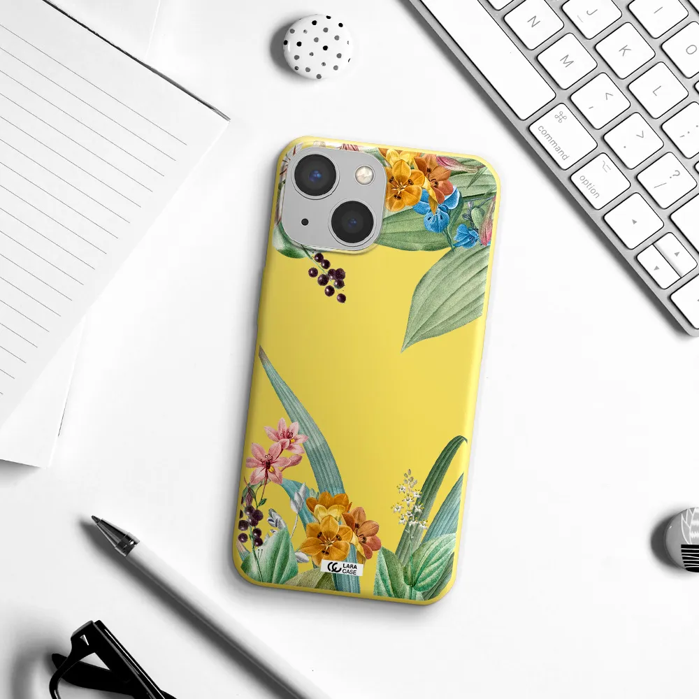 Summer Flower Vector Apple iPhone 13 mini Silicone canary yellow Case