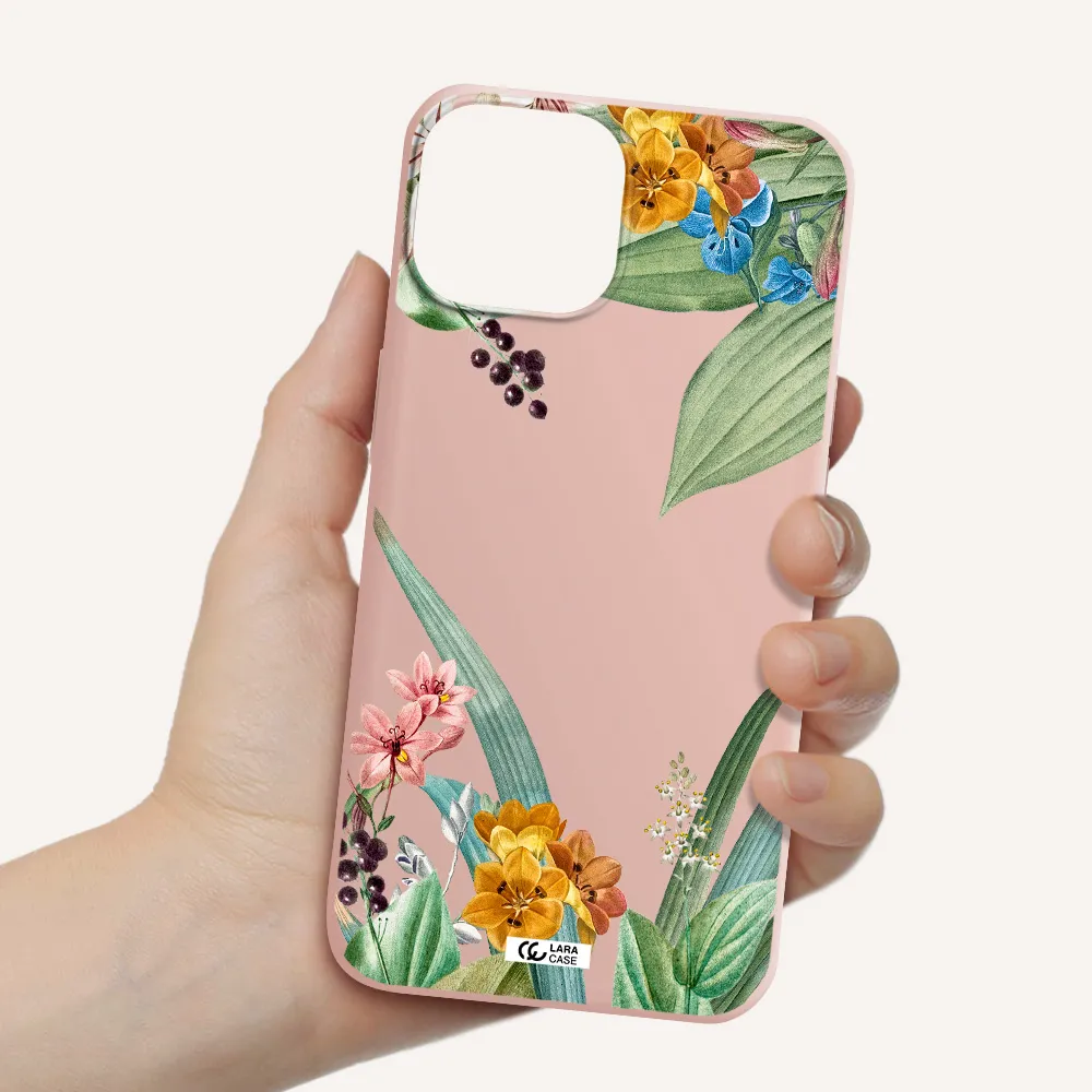 Summer Flower Vector Apple iPhone 13 mini Silicone pastel pink Case