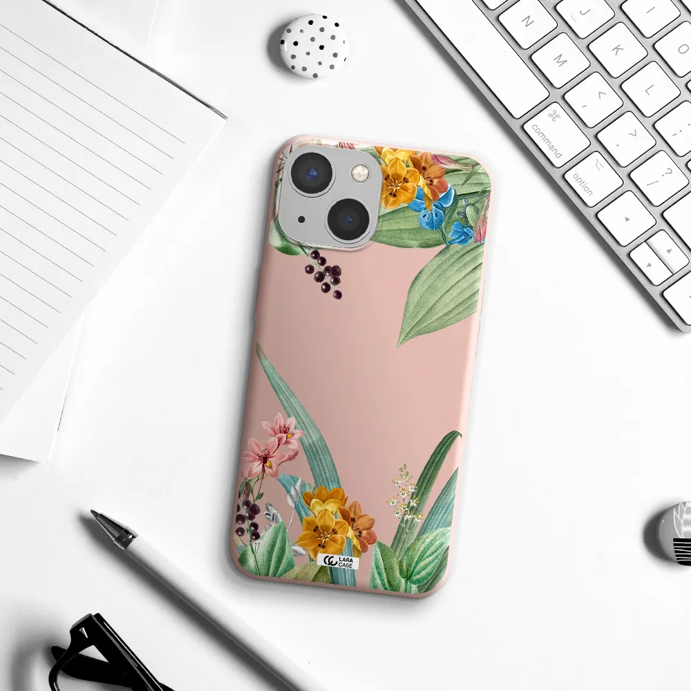 Summer Flower Vector Apple iPhone 13 mini Silicone pastel pink Case
