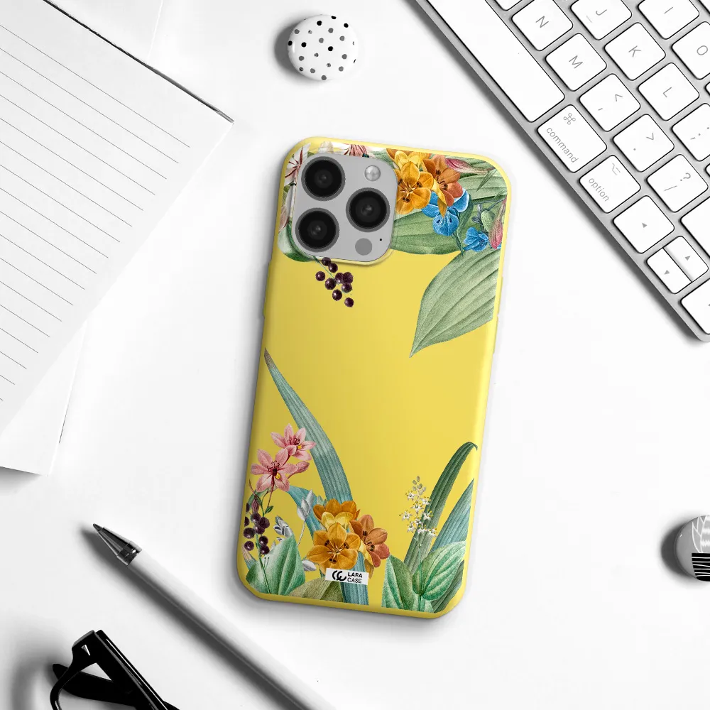 Summer Flower Vector Apple iPhone 13 Pro Max Silicone canary yellow Case