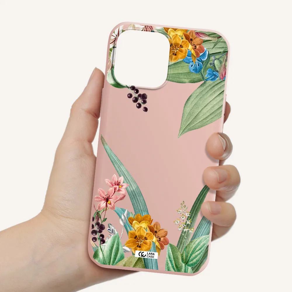 Summer Flower Vector Apple iPhone 13 Pro Max Silicone pastel pink Case