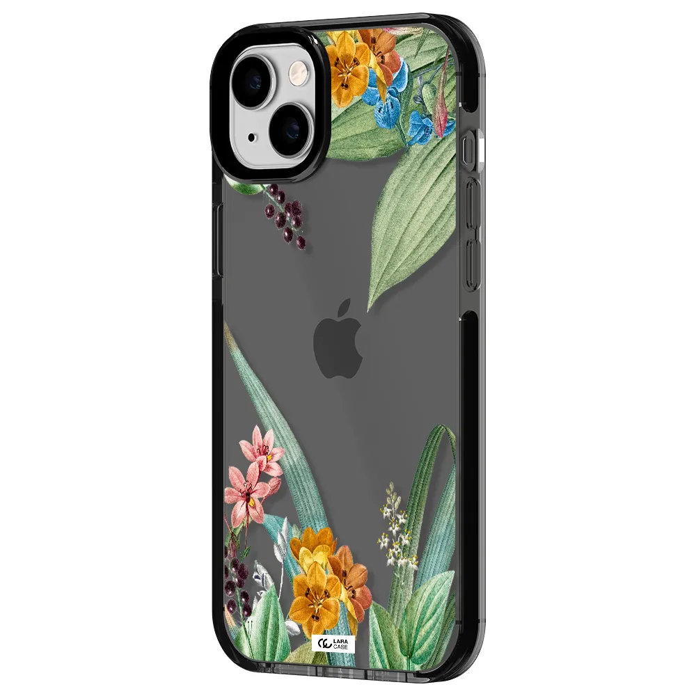 Summer Flower Vector Apple iPhone 14 plus impact Smoke Black Case