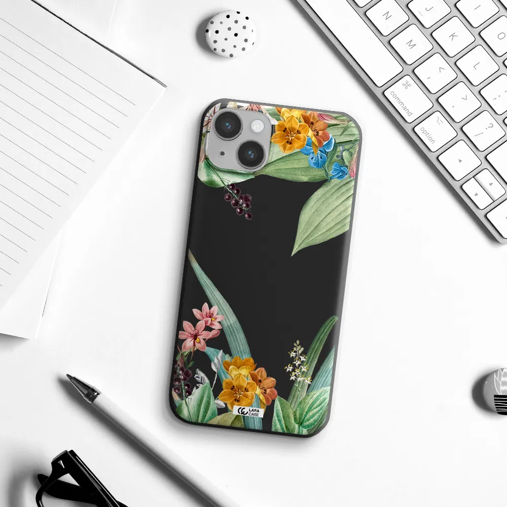Summer Flower Vector Apple iPhone 14 plus Silicone black Case