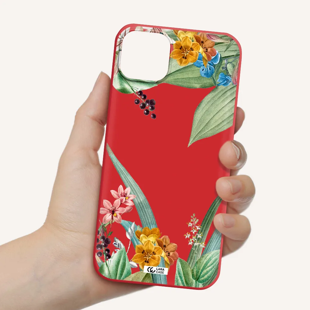 Summer Flower Vector Apple iPhone 14 plus Silicone Imperial Red Case