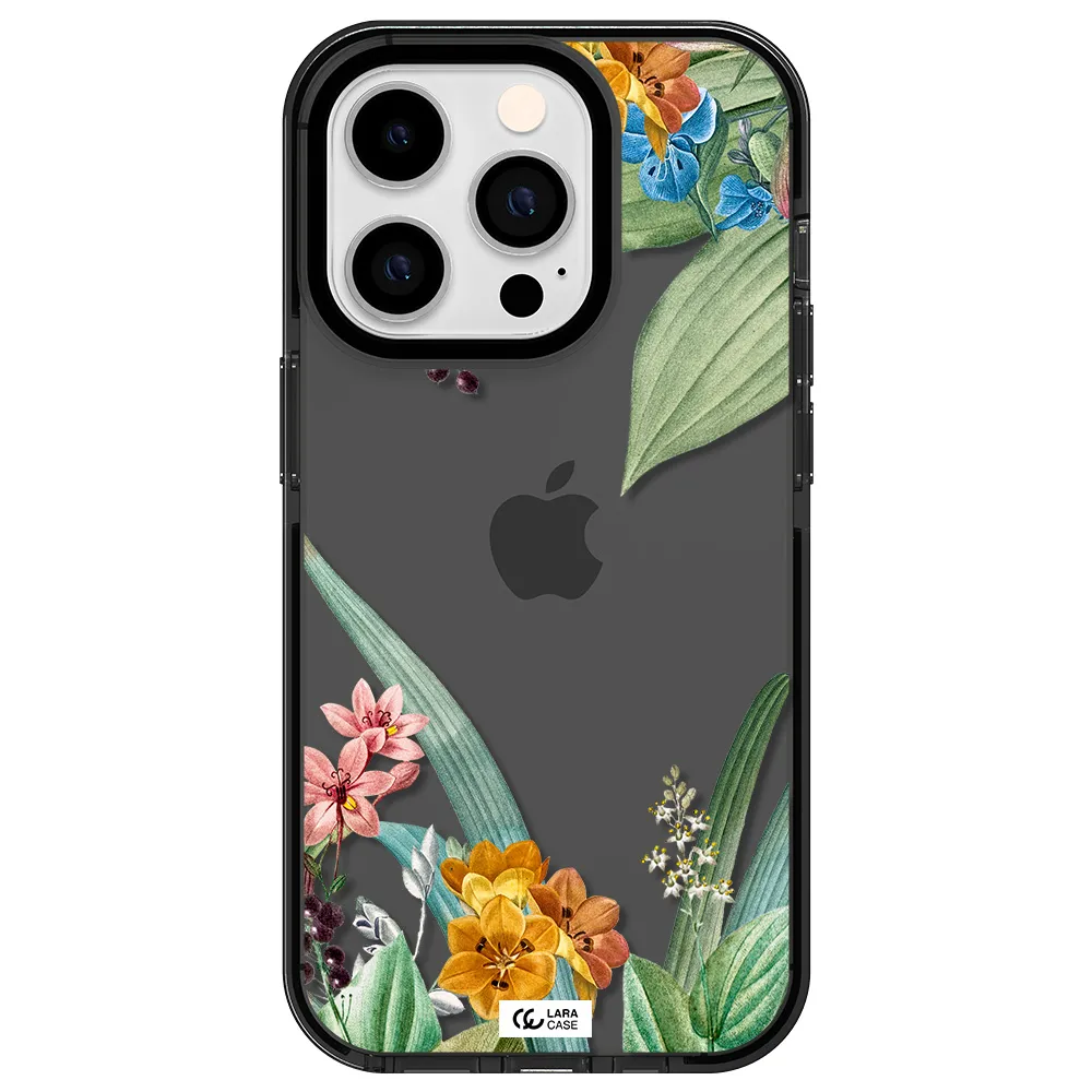 Summer Flower Vector Apple iPhone 14 pro impact Smoke Black Case