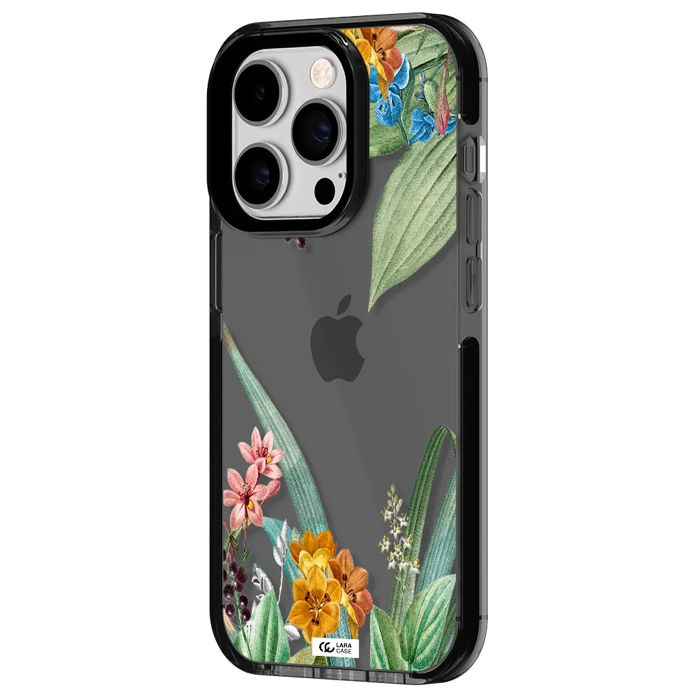 Summer Flower Vector Apple iPhone 14 pro impact Smoke Black Case