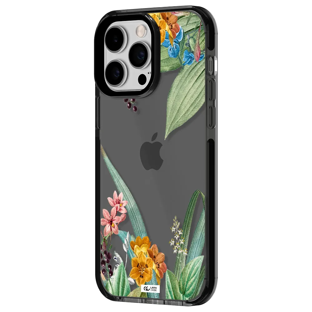 Summer Flower Vector Apple iPhone 14 pro max impact Smoke Black Case