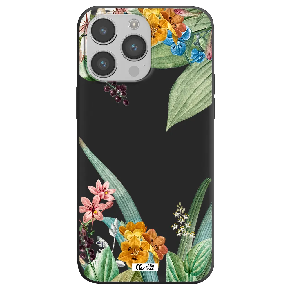 Summer Flower Vector Apple iPhone 14 pro Silicone black Case