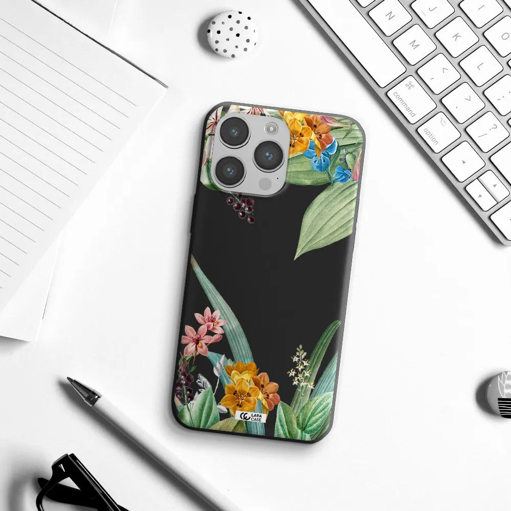 Summer Flower Vector Apple iPhone 14 pro Silicone black Case