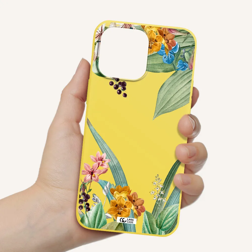 Summer Flower Vector Apple iPhone 14 pro Silicone canary yellow Case