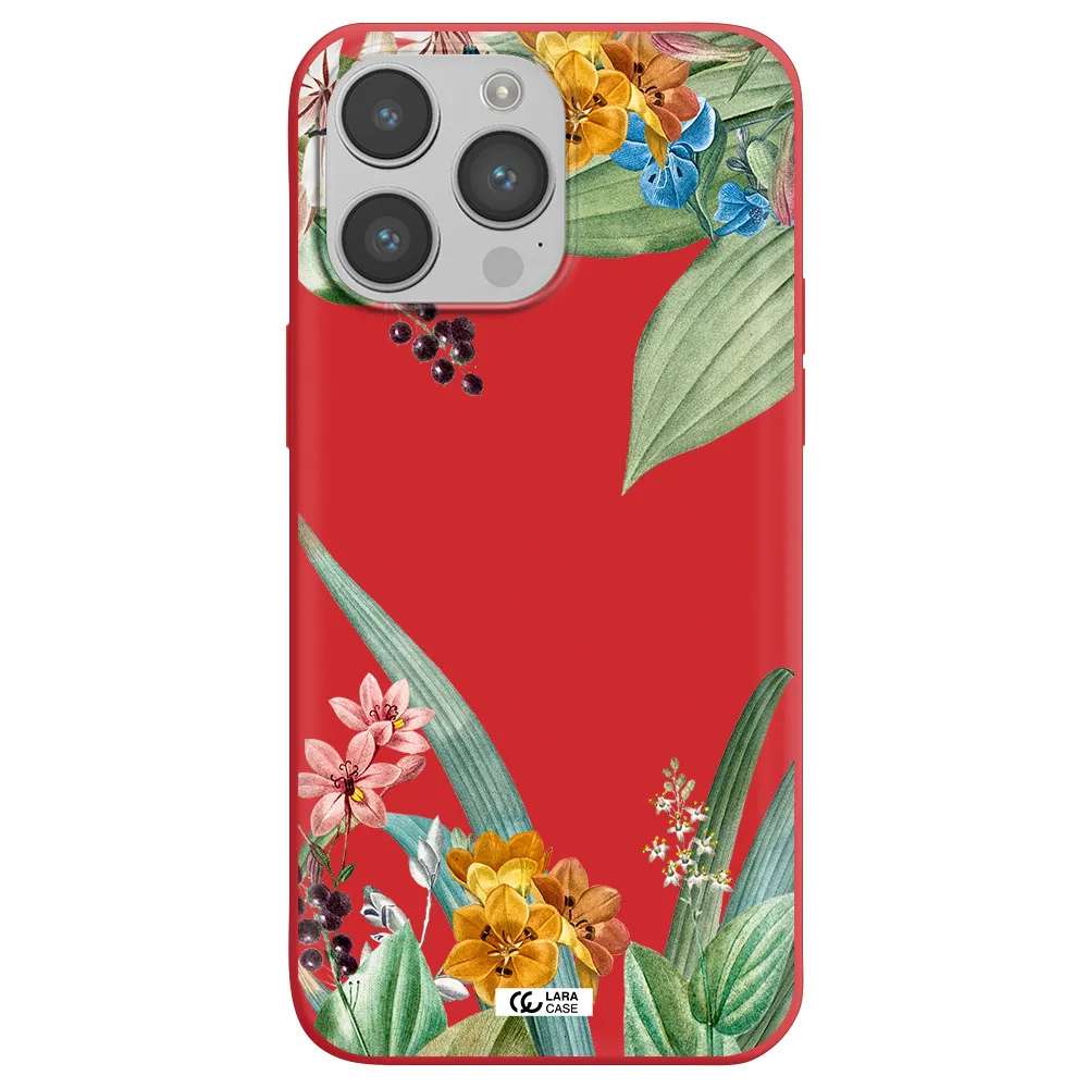 Summer Flower Vector Apple iPhone 14 pro Silicone Imperial Red Case