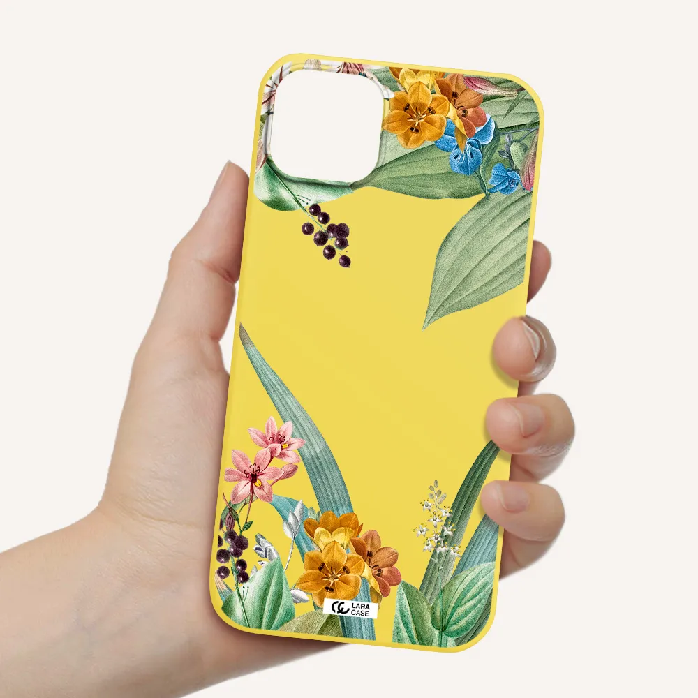 Summer Flower Vector Apple iPhone 14 Silicone canary yellow Case