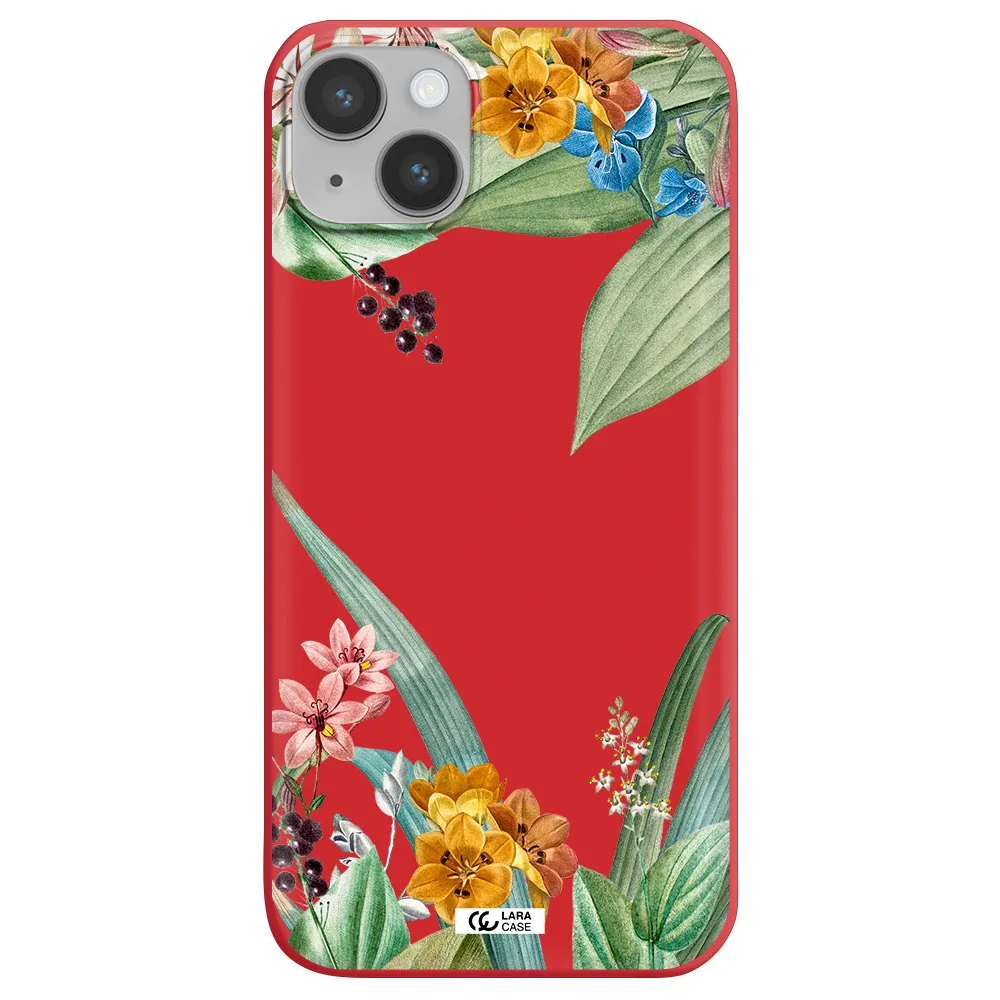 Summer Flower Vector Apple iPhone 14 Silicone Imperial Red Case