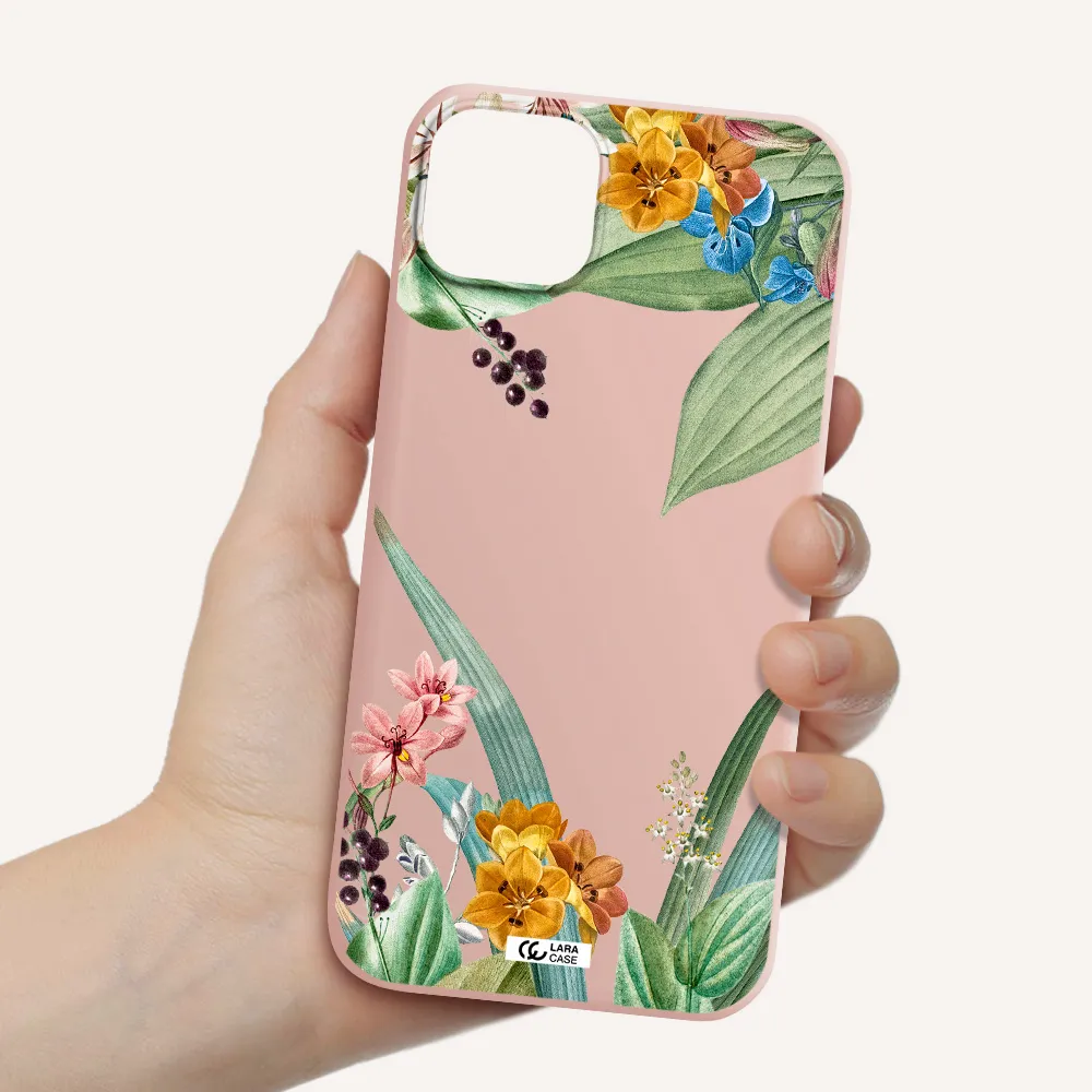 Summer Flower Vector Apple iPhone 14 Silicone pastel pink Case
