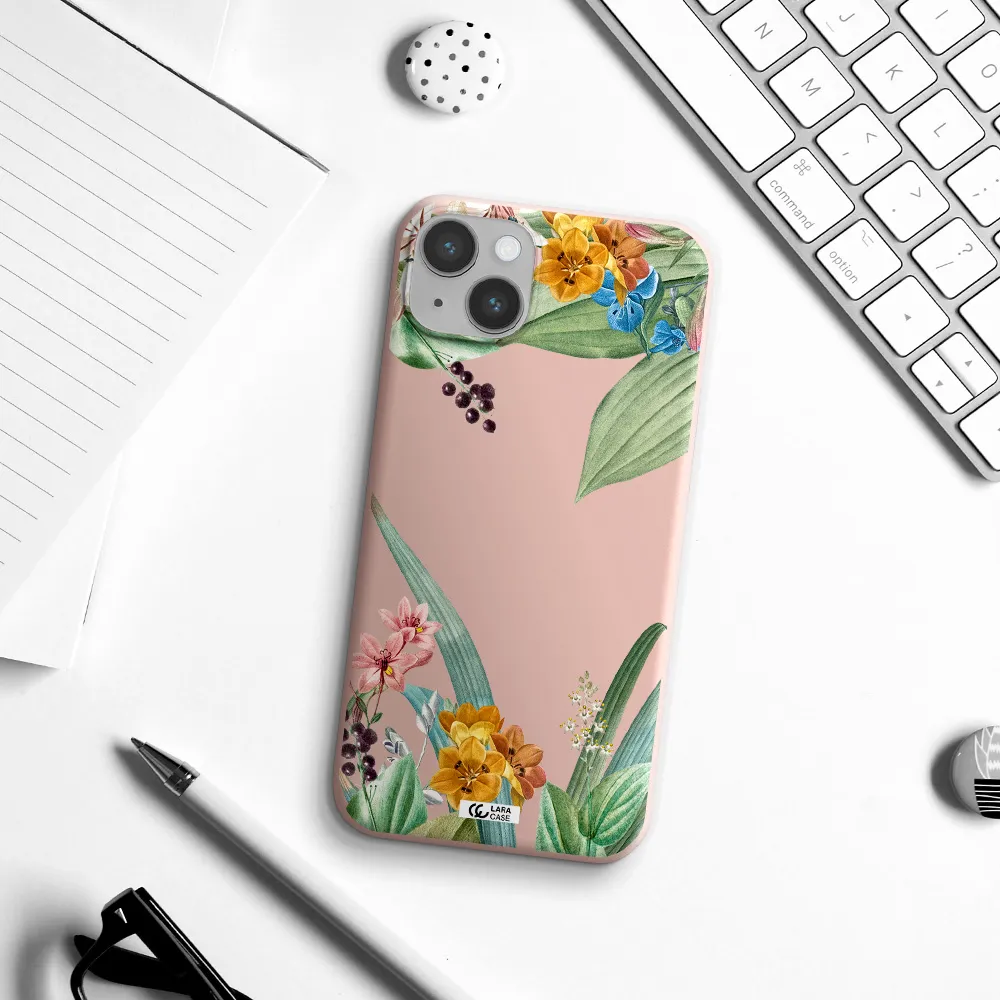 Summer Flower Vector Apple iPhone 14 Silicone pastel pink Case