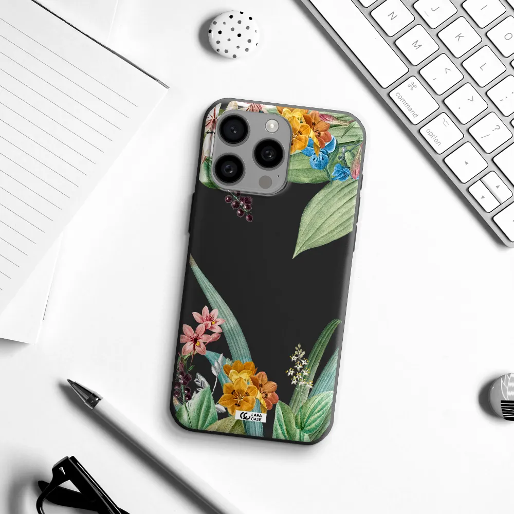 Summer Flower Vector Apple Iphone 15 Pro max Silicone black Case
